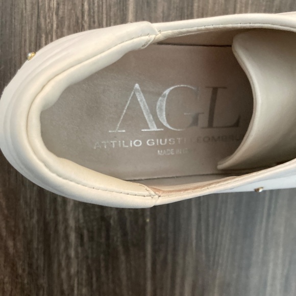 AGL White and Gold Studded Lace-Up Leather Sneaker Size 36.5 - Picture 5 of 7
